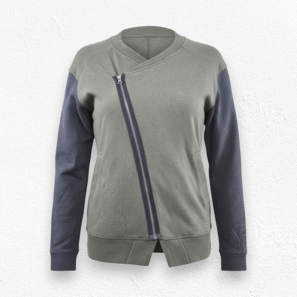 Lululemon Olive Gray Asymmetrical Zip Jacket Cotton Men's Sweatshirt Size Medium